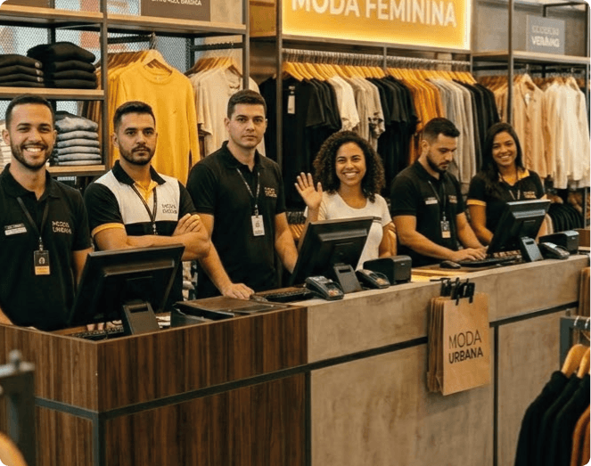 Equipe atrás do balcão